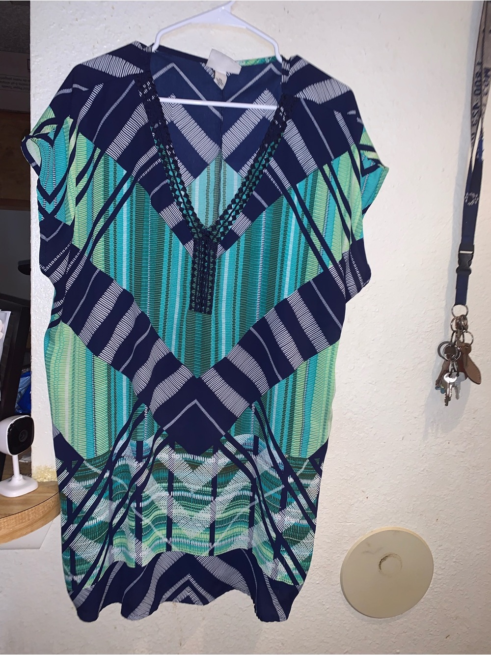 Ava & Viv Teal and Navy Striped V-Neck Blouse